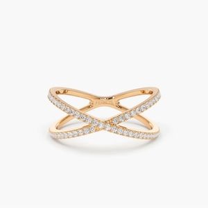14K Rose Gold Diamond Criss Cross Pave Ring Size 5